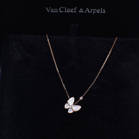 Van Cleef & Arpels Gold and White Mother-of-Pearl Butterfly Necklace-0177