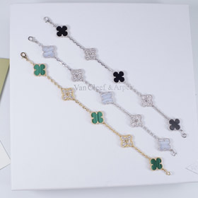 Van Cleef & Arpels inlaid diamond malachite green flower white and black five flower bracelet-0181