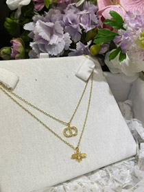 Dior gold diamond bee pendant double necklace -0189