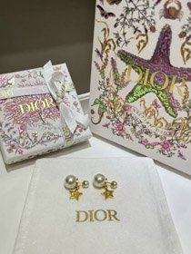 Dior gold star pearl double ball earrings-0190