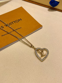 Louis Vuitton LV gold letter hollow diamond heart necklace-0208