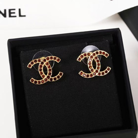 Chanel amber double c rhinestone vintage gold earrings-0225