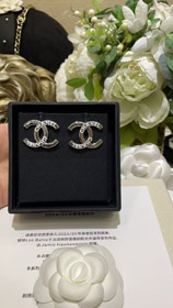 Chanel White Enamel Double C Silver Earrings-0226