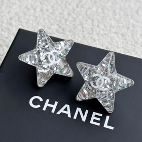 Chanel earrings white double c silver sequins acrylic star earrings-0227