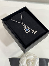 Chanel blue heart silver full diamond double C perfume bottle necklace -0233