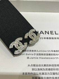 Chanel star heart crystal pearl silver double C earrings-0235
