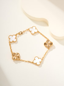 Van Cleef & Arpels White Mother-of-Pearl Gold Five-Flower Four-Leaf Clover Bracelet-0241