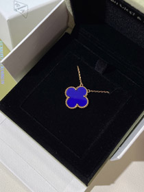 Van Cleef & Arpels four-leaf clover gold blue obsidian wide necklace-0275