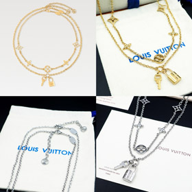 Louis Vuitton LV detachable double chain floral and letter pattern padlock necklace -0292