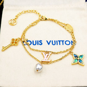 Louis Vuitton LV abalone key pink enamel letter double bracelet -0303