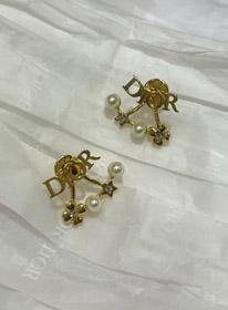 Dior gold star pearl double ball earrings-0413