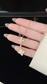 Louis Vuitton LV floral pattern diamond-set mother-of-pearl necklace-0341