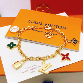 Louis Vuitton LV Letter Flower Lock Stone Color Drop Oil Bracelet-0355