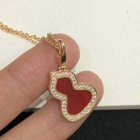 Qeelin Diamond and red obsidian double gourd necklace-0366