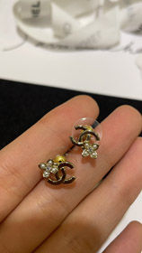 Celine pearl rhinestone small flower gold double C earrings-0380