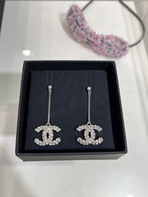 Celine double-sided diamond double C pendant long chain earrings-0384