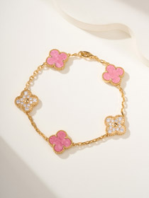 Van Cleef & Arpels pink diamond rose stone five flower bracelet-0385