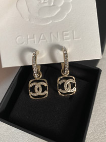 Chanel hollow rhinestone square earrings-0436