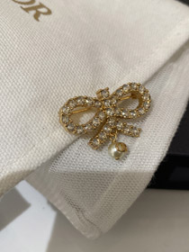 Dior full diamond bow hanging bead brooch-0439