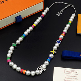 Louis Vuitton LV adjustable chain beaded floral letter necklace-0510